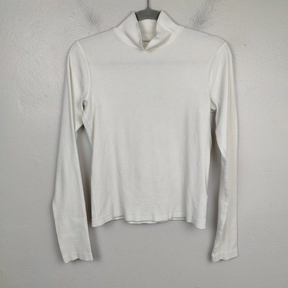 Re/Done Hanes Mock Neck Top Womens Small White Cotton Stretch Preppy Capsule - Picture 1 of 6